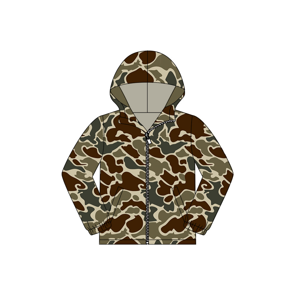 Baby Boys Dark Khaki Camo Pockets Zipper Southern Hoodies Jackets Top Preorder
