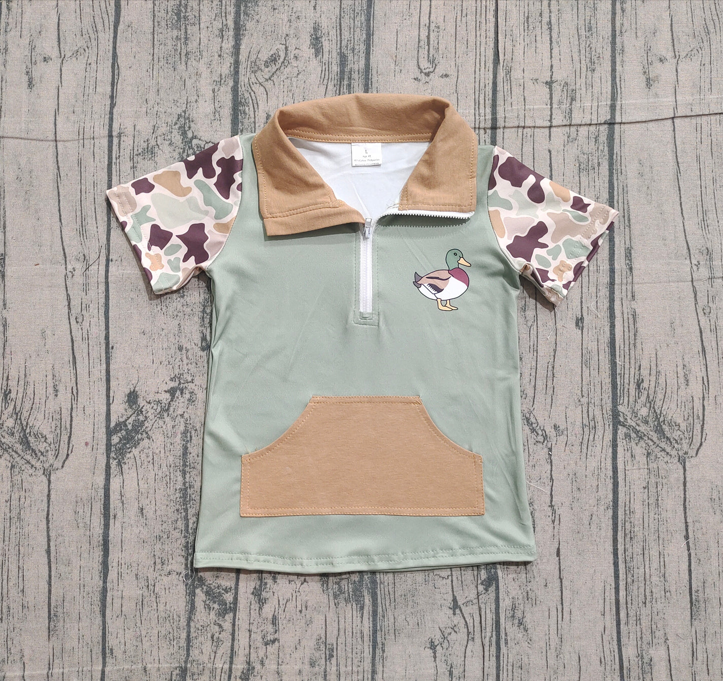 Baby Boys Southern Camo Short Sleeve Ducks Zip Pockets Hunting Pullovers Top