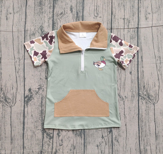 Baby Boys Southern Camo Short Sleeve Ducks Zip Pockets Hunting Pullovers Top