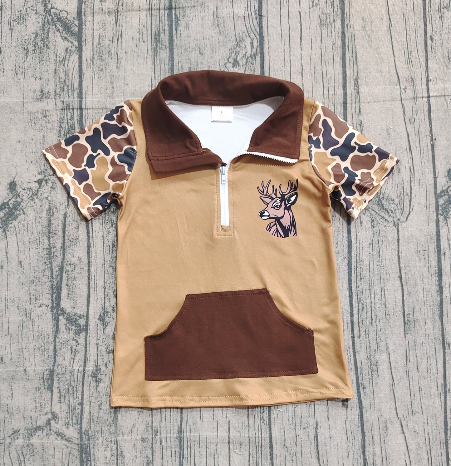 Baby Boys Brown Camo Deer Zipper Pockets Hunting Pullovers Top