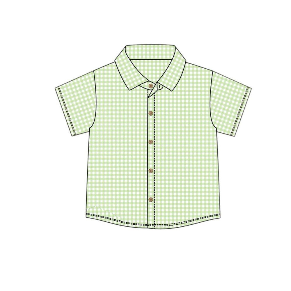 Baby Boys Short Sleeve Green Checked Button Shirts Top Preorder