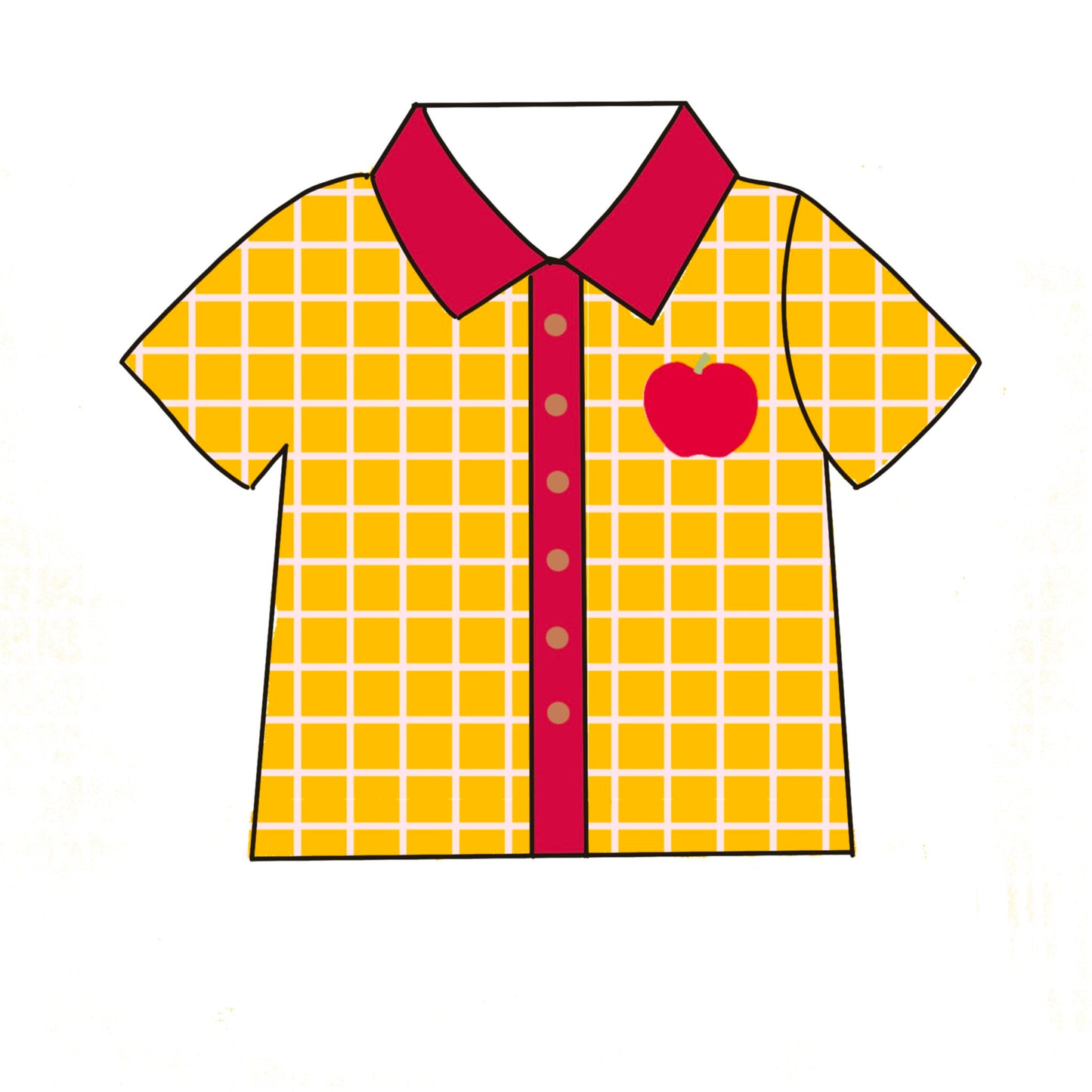 Baby Boys Orange Checked Short Sleeve Apples Button Back to School Shirts Top Preorder