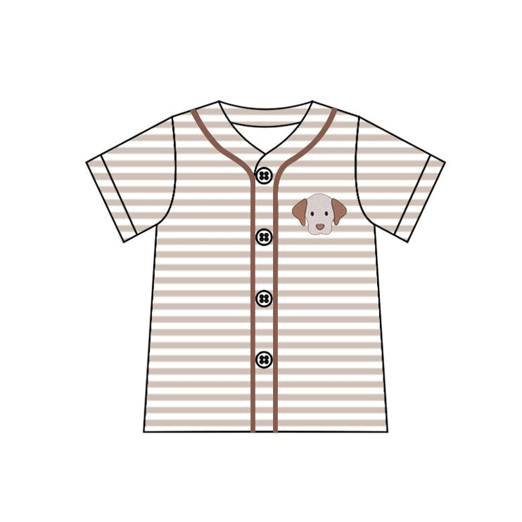 Baby Boys Khaki Stripe Dogs Button Shirts Top Preorder