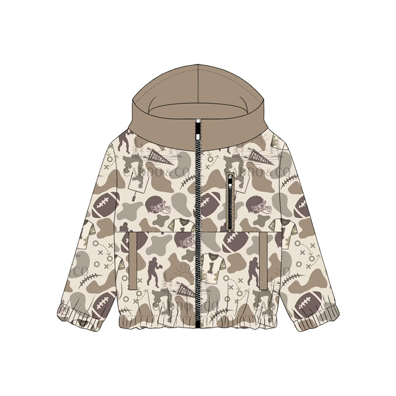 Baby Boys Khaki Camo Footballs Hunting Pockets Zip Hoodie Jackets Preorder