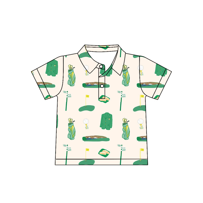 Baby Boys Green Golf Balls Flags Team Button Polo Shirts Top Preorder