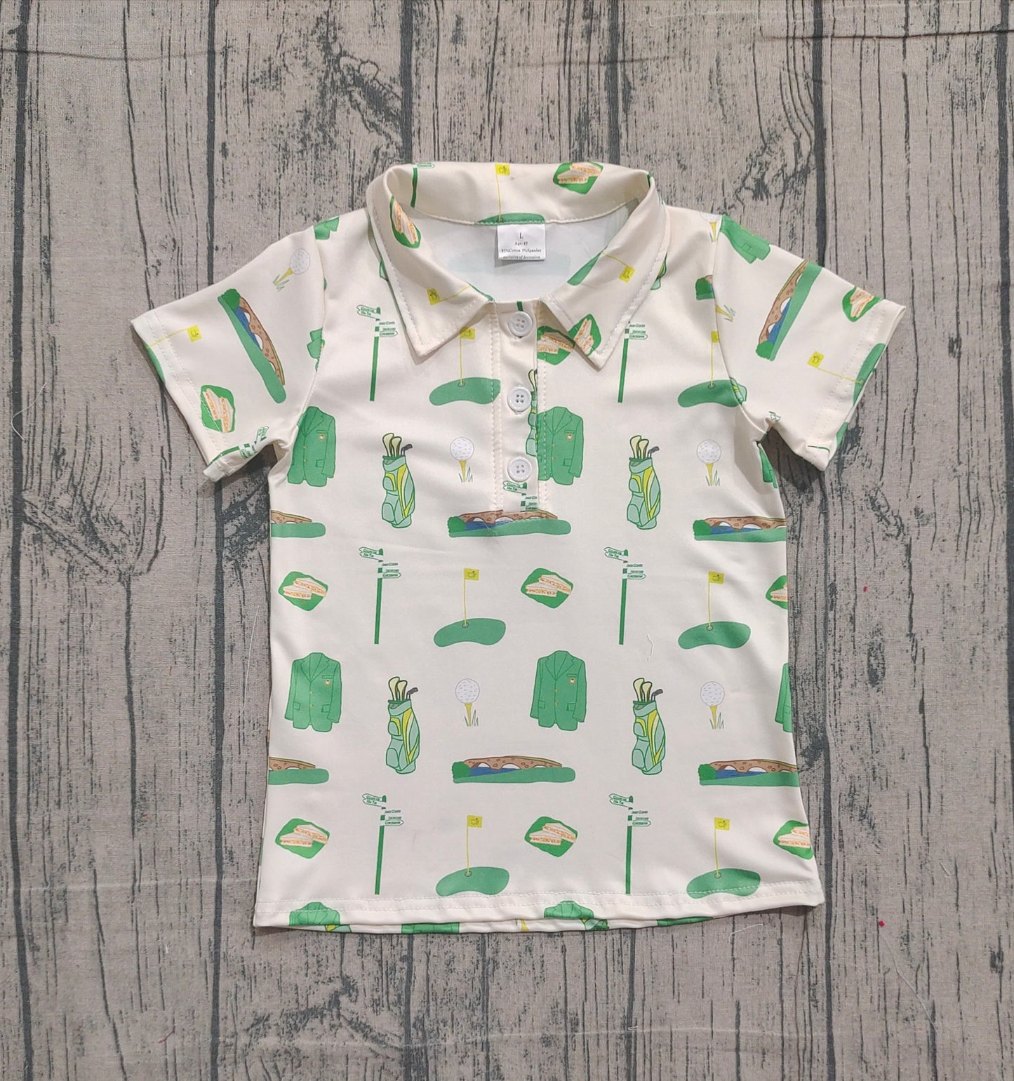 Baby Boys Green Golf Balls Flags Team Button Polo Shirts Top