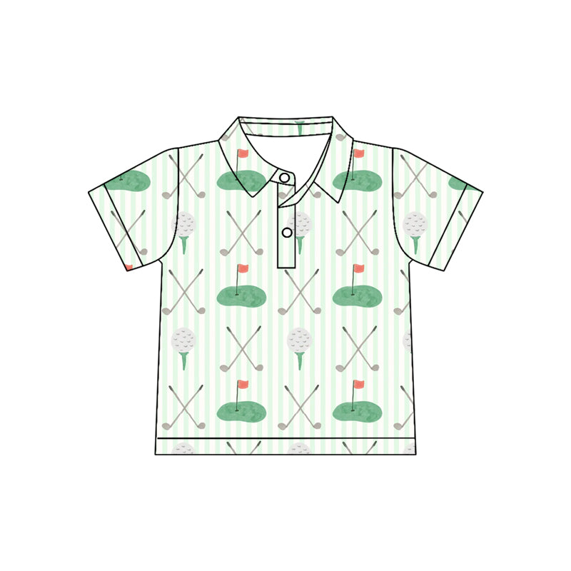 Baby Boys Green Stripe Golf Flags Team Button Polo Shirts Top Preorder