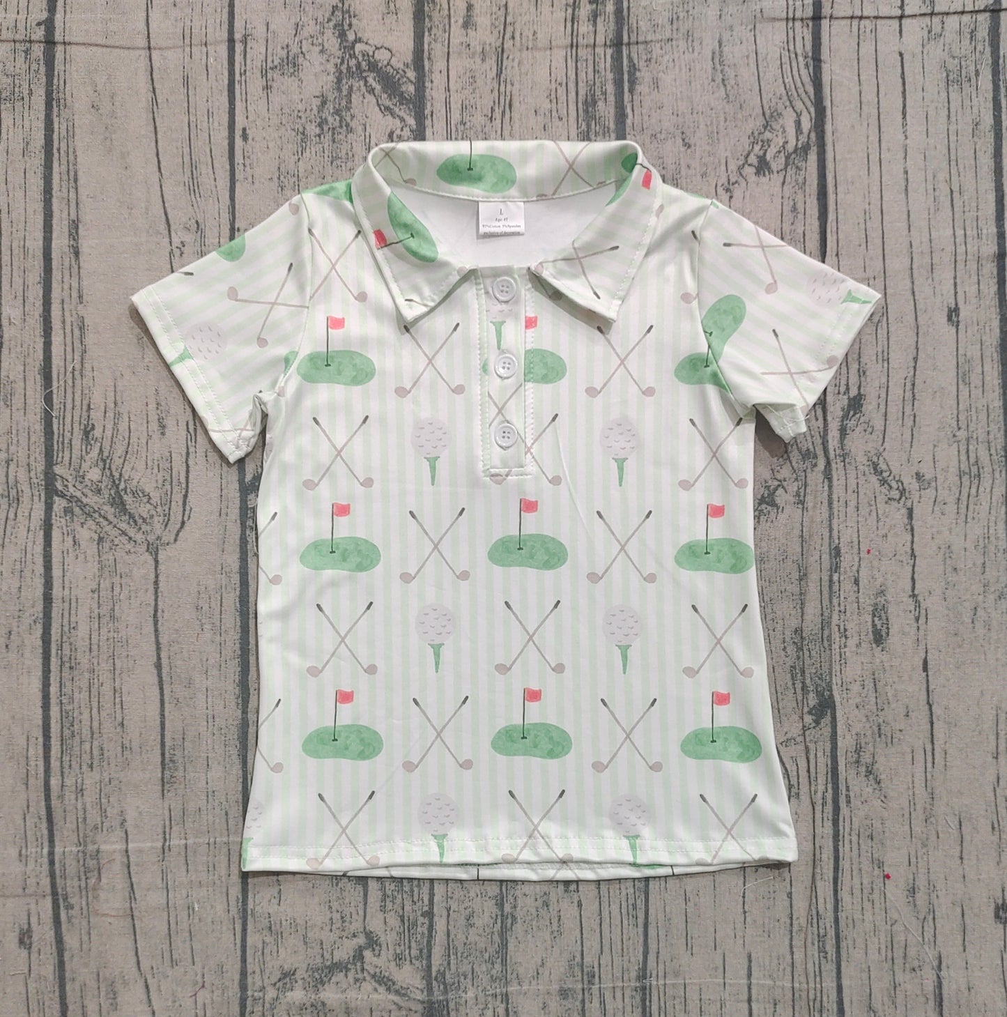 Baby Boys Green Stripe Golf Flags Button Polo Shirts Top