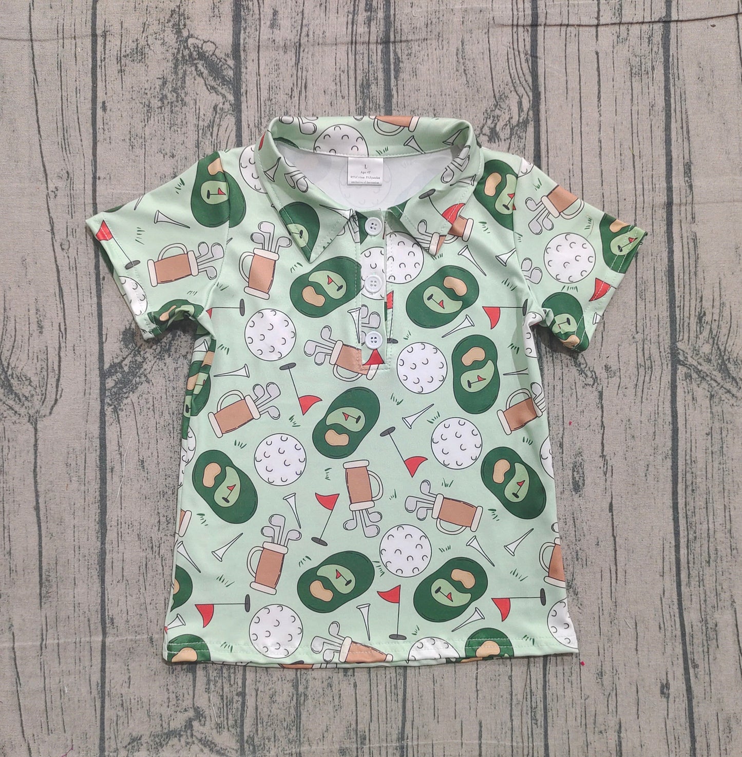 Baby Boys Green Golf Flags Team Button Polo Shirts Top