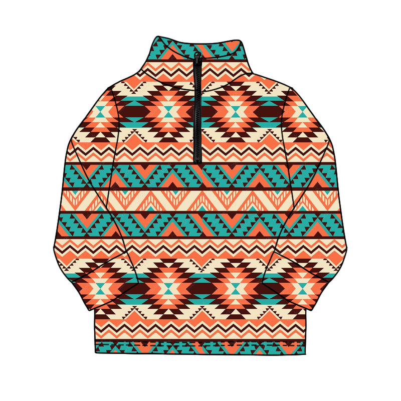 Baby Boys Long Sleeve Western Aztec Zipper Pullovers Top Preorder