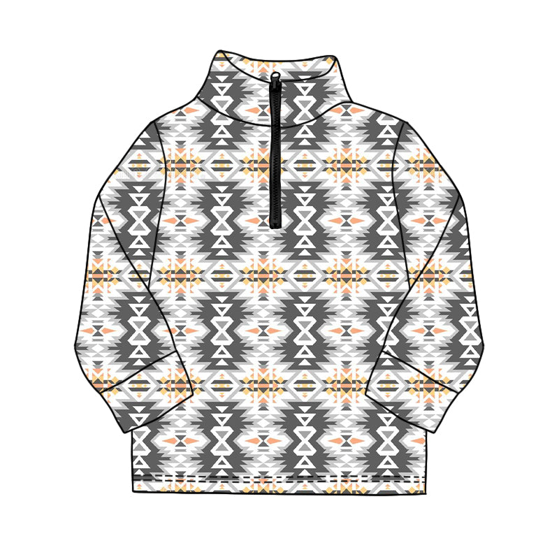 Baby Boys Long Sleeve Western Aztec Zipper Pullovers Top Preorder