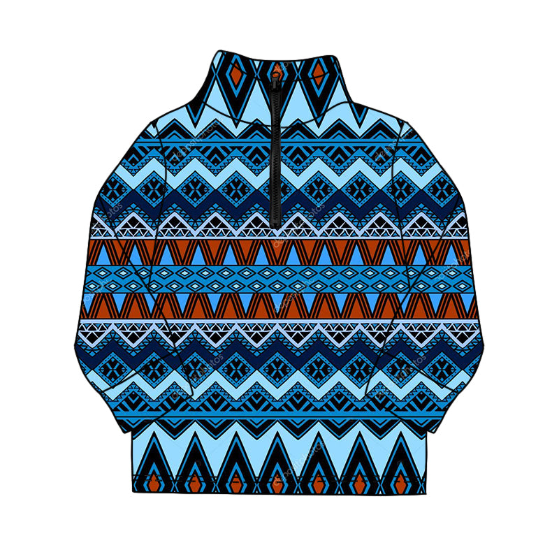 Baby Boys Long Sleeve Western Aztec Zipper Pullovers Top Preorder