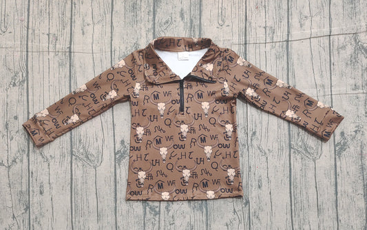 Baby Boys Long Sleeve Western Bull Skulls Zipper Pullovers Top