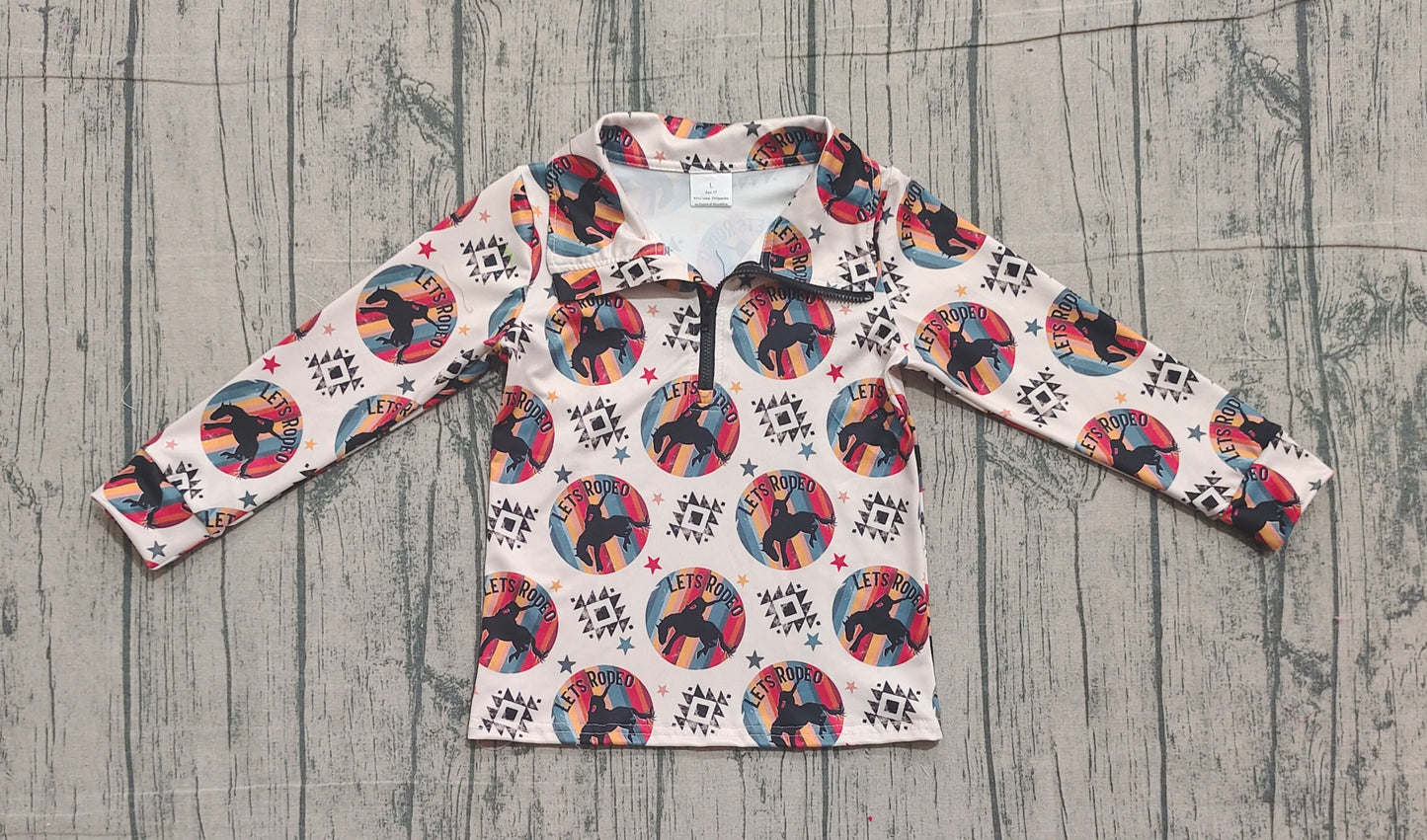 Baby Boys Long Sleeve Aztec Horse Rodeos Western Zipper Pullovers Top