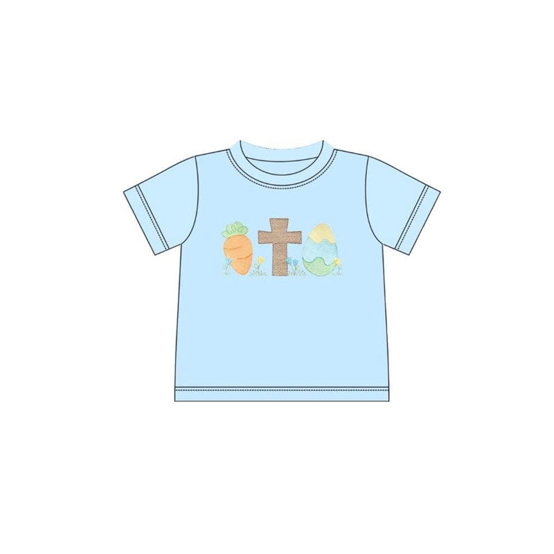 Baby Boys Blue Short Sleeve Carrot Cross Eggs Easter T-shirts Top Preorder