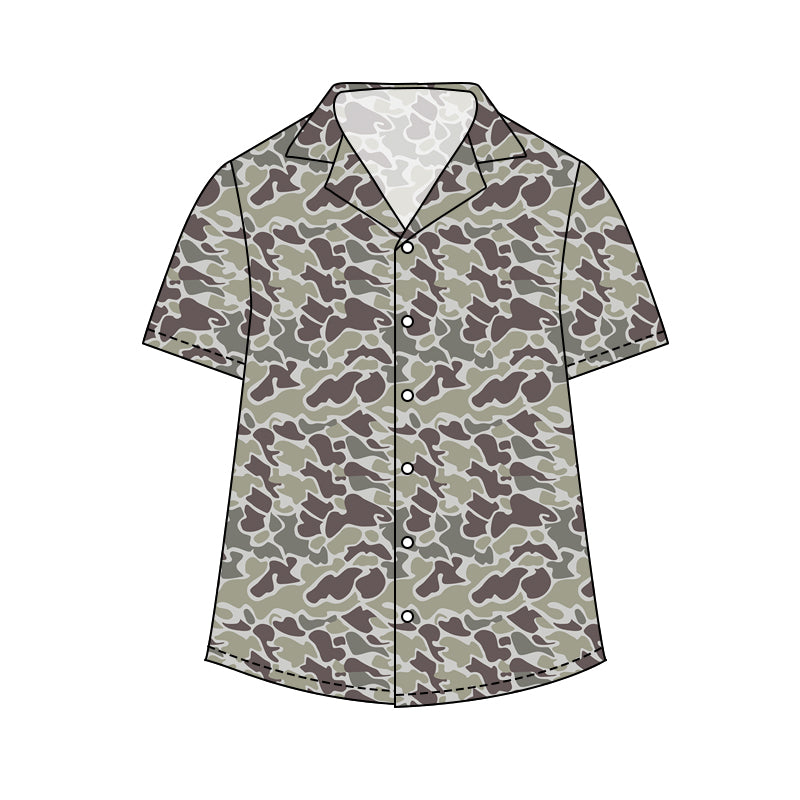 Adult Men Short Sleeve Southern Grey Camo Button Shirts Top Preorder