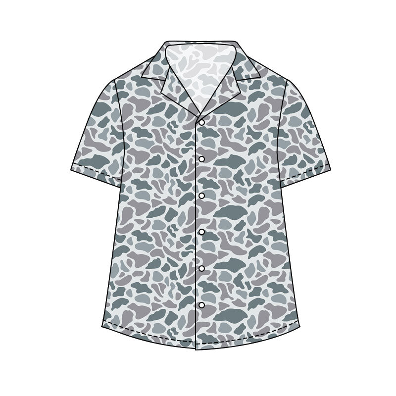 Adult Men Short Sleeve Southern Light Grey Camo Button Shirts Top Preorder