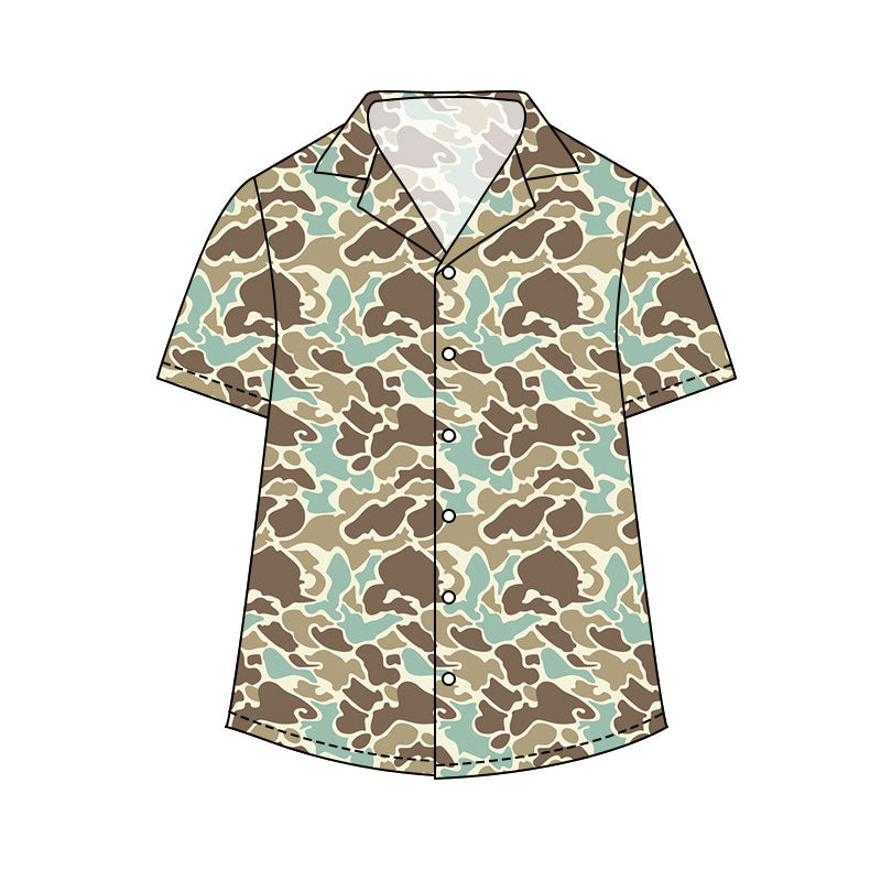 Adult Men Short Sleeve Southern Khaki Camo Button Shirts Top Preorder