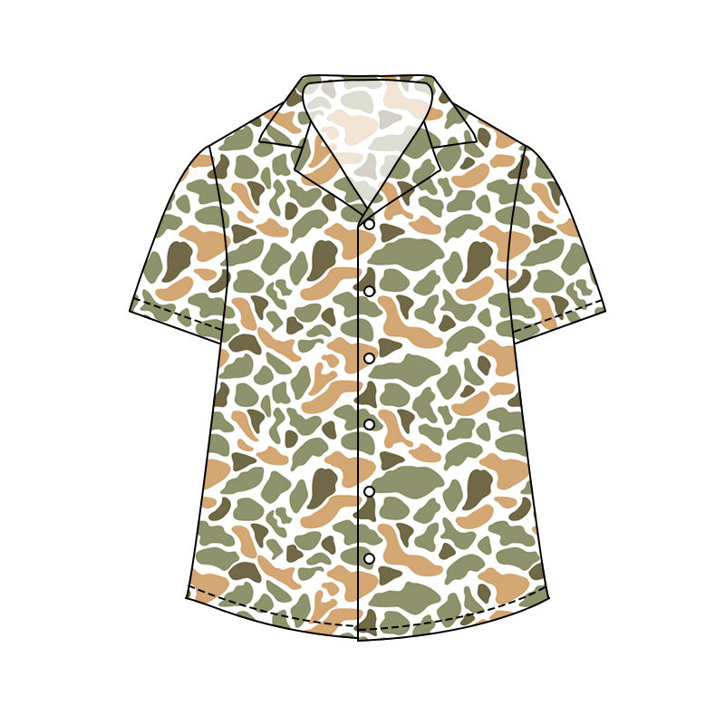 Adult Men Short Sleeve Southern Orange Camo Button Shirts Top Preorder