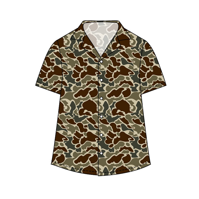 Adult Men Short Sleeve Southern Dark Khaki Camo Button Shirts Top Preorder