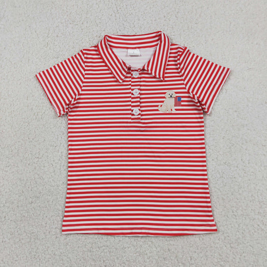 Baby Boys Red Stripe Dogs Flags 4th of July Button Polo Shirts Top