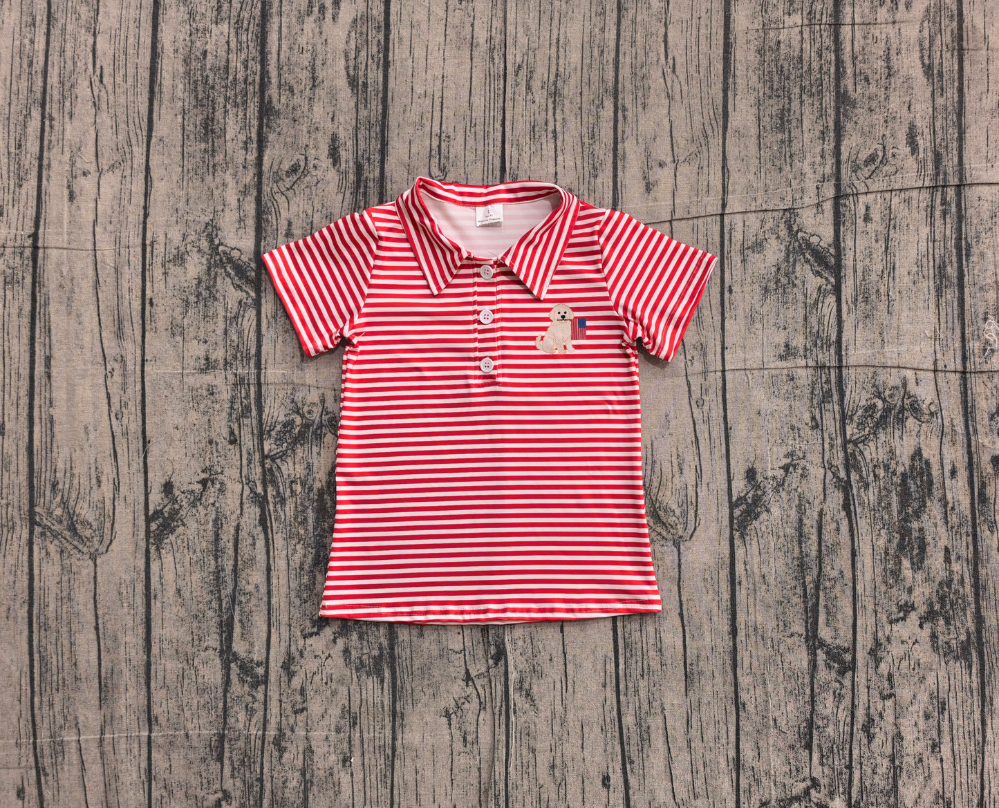Baby Boys Red Stripe Dogs Flags 4th of July Button Polo Shirts Top