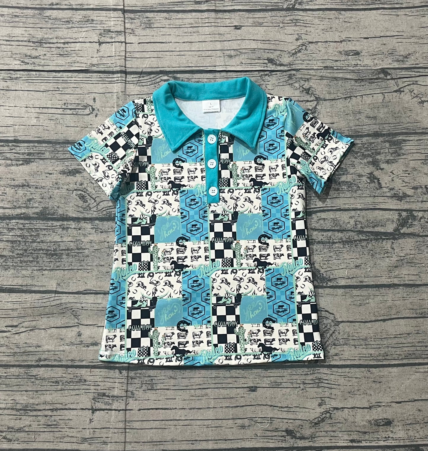 Baby Boys Horse Saloon Cowboys Western Button Polo Shirts Top