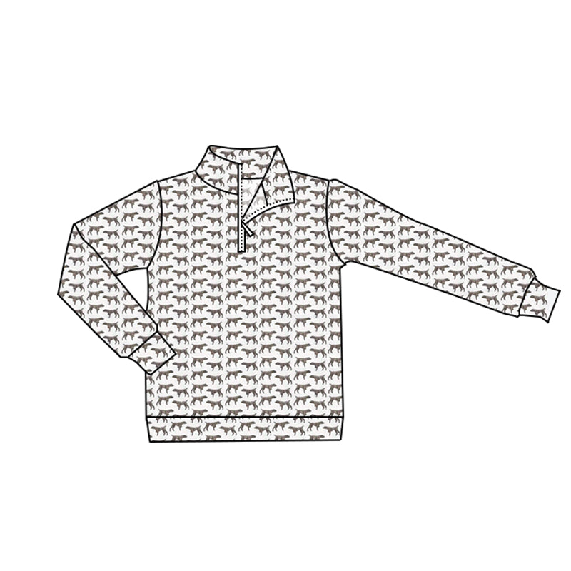 Adult Men Long Sleeve Dogs Plaid Zipper Hunting Pullovers Top Preorder