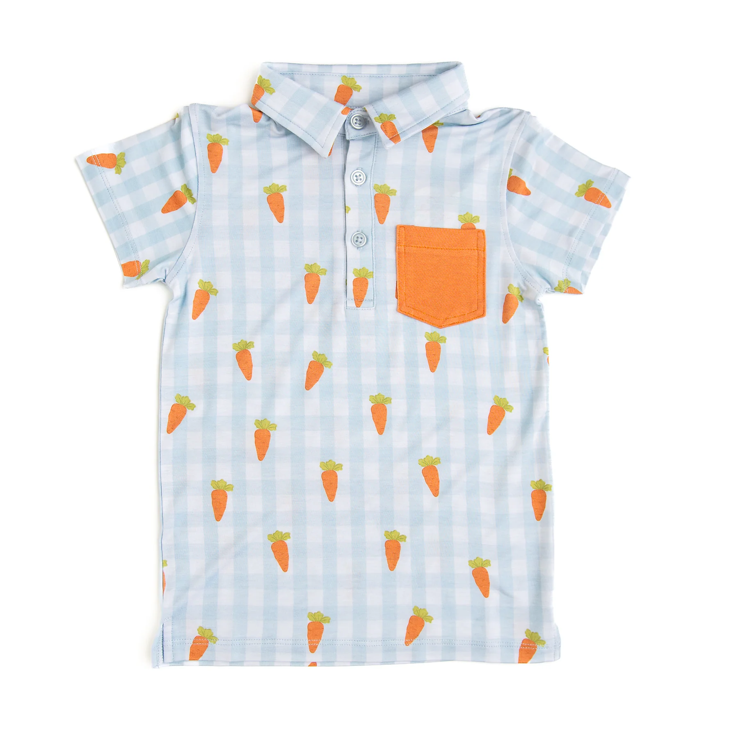 Baby Boys Blue Checked Carrots Button Pocket Easter Polo Shirts Top Preorder