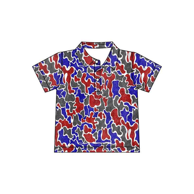 Baby Boys Southern Red Blue Camo 4th of July Button Polo Shirts Top Preorder