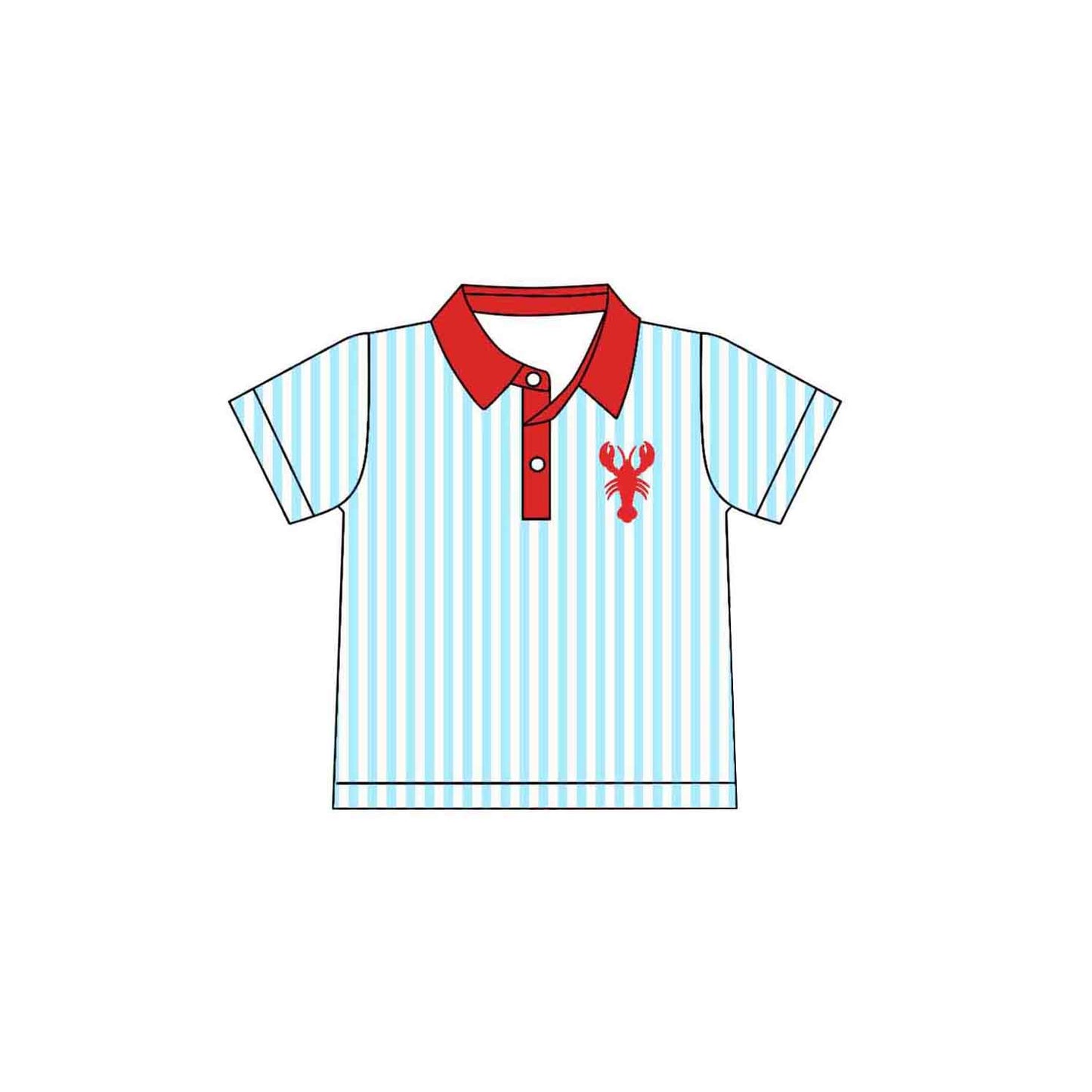 Baby Boys Short Sleeve Blue Stripe Crayfishes Button Polo Shirts Top Preorder