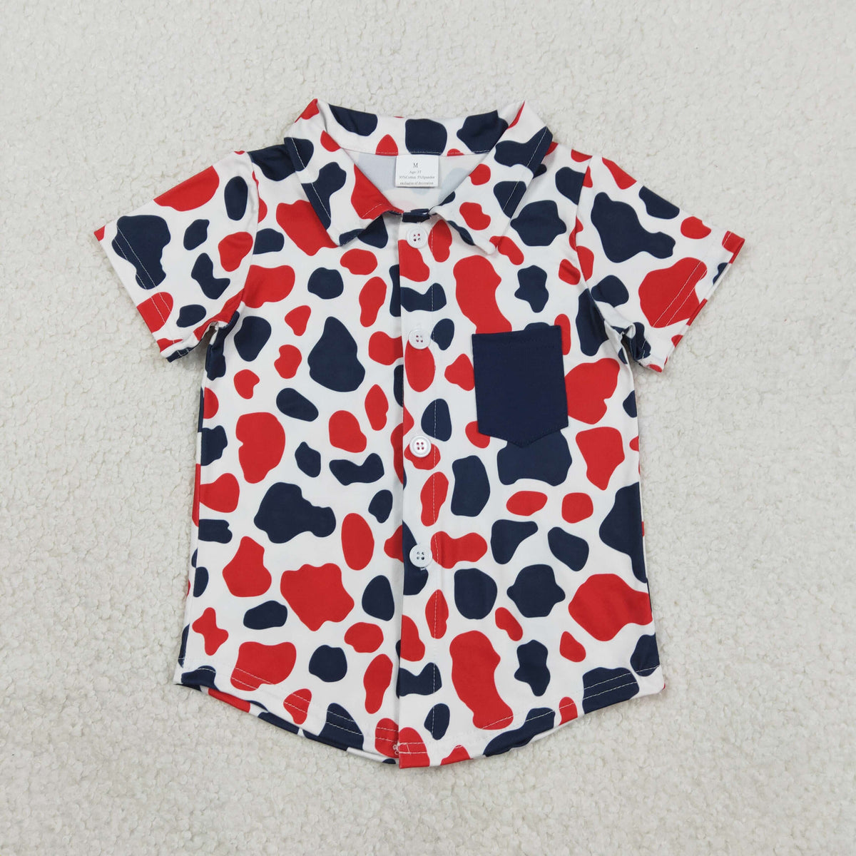 Sibling Baby Boys Red Blue Cow Print Button Tops Shorts 4th of July Clothes Set Rompers