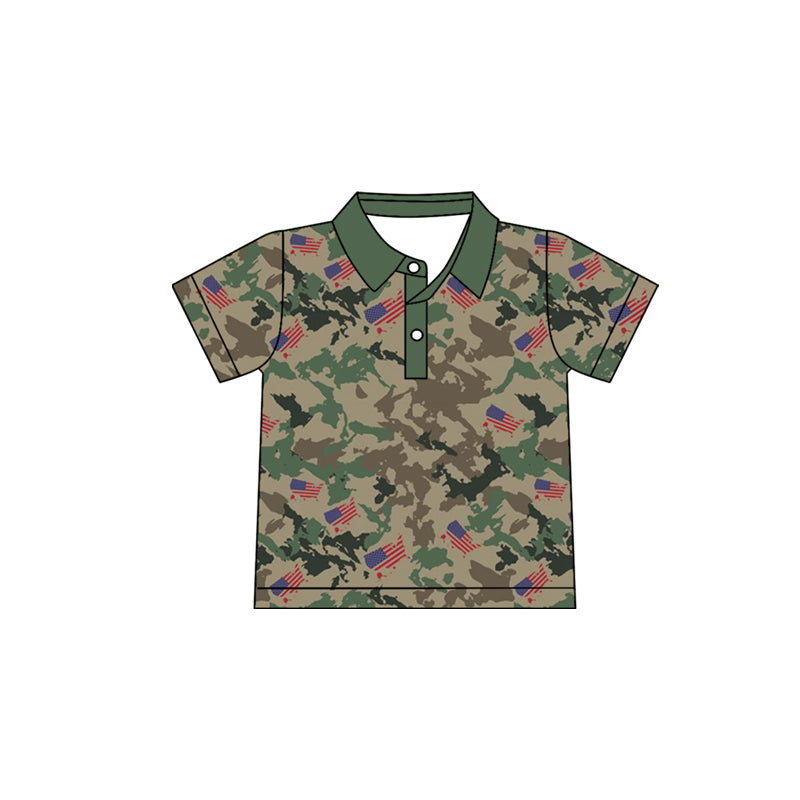 Baby Boys Short Sleeve Flags Camo 4th of July Button Polo Shirts Top Preorder