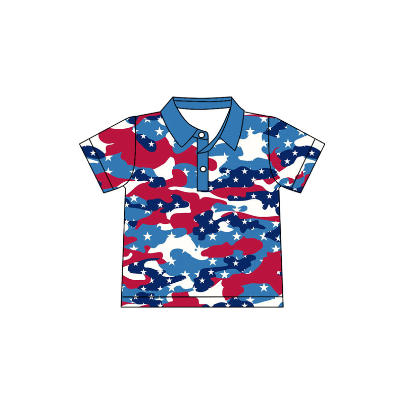 Baby Boys Short Sleeve Stars Camo 4th of July Button Polo Shirts Top Preorder
