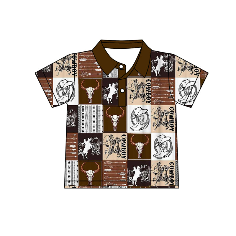 Baby Boys Short Sleeve Button Horse Rodeos Cows Checked Western Polo Shirts Top Preorder