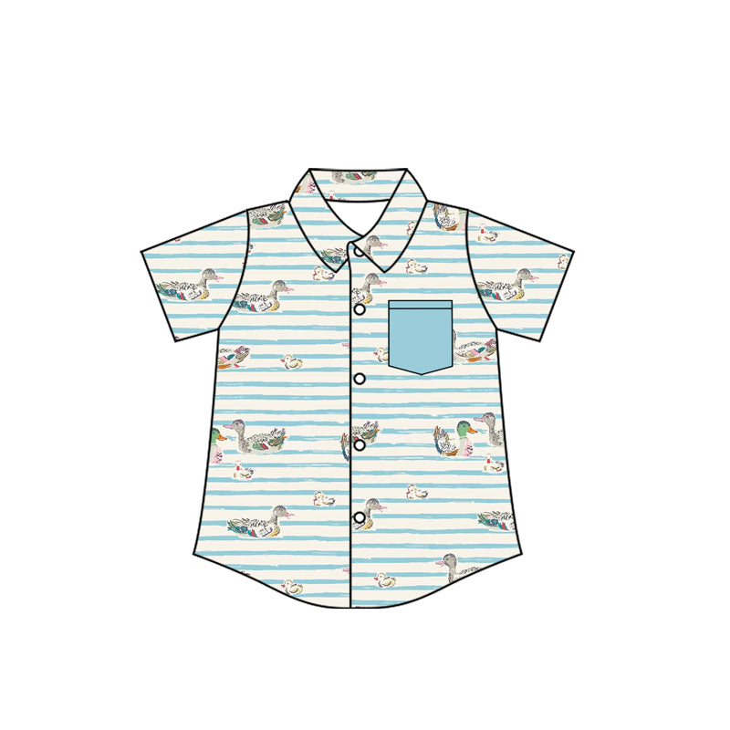 Baby Boys Blue Stripe Ducks Button Pocket Hunting Shirts Top Preorder