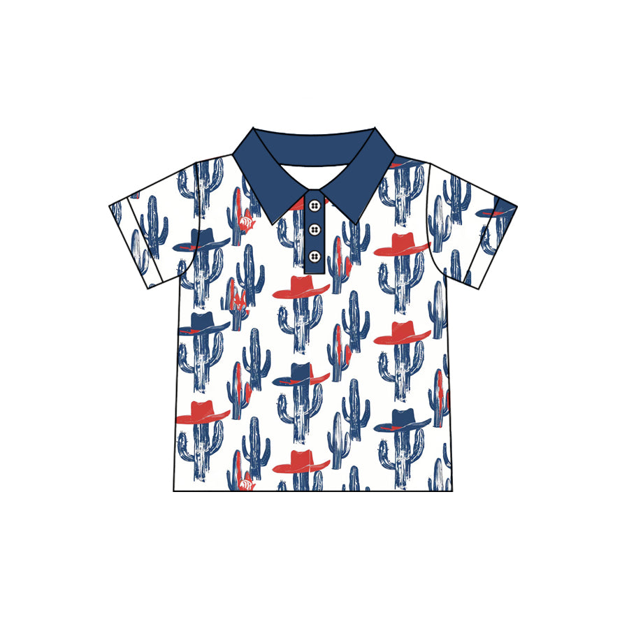 Baby Boys Short Sleeve Cactus Hats Western Button Polo Shirts Top Preorder