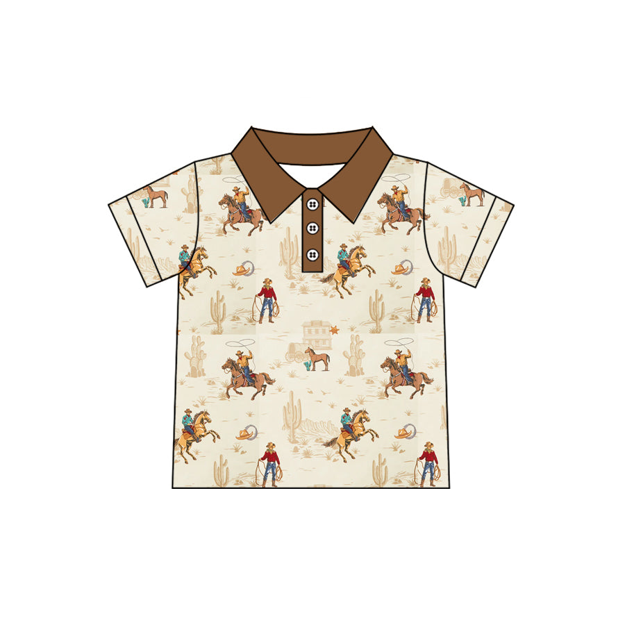 Baby Boys Short Sleeve Cactus Horse Rodeos Western Button Polo Shirts Top Preorder