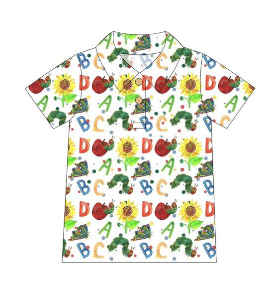 Baby Boys Short Sleeve Apples ABC Back to School Button Polo Shirts Top Preorder