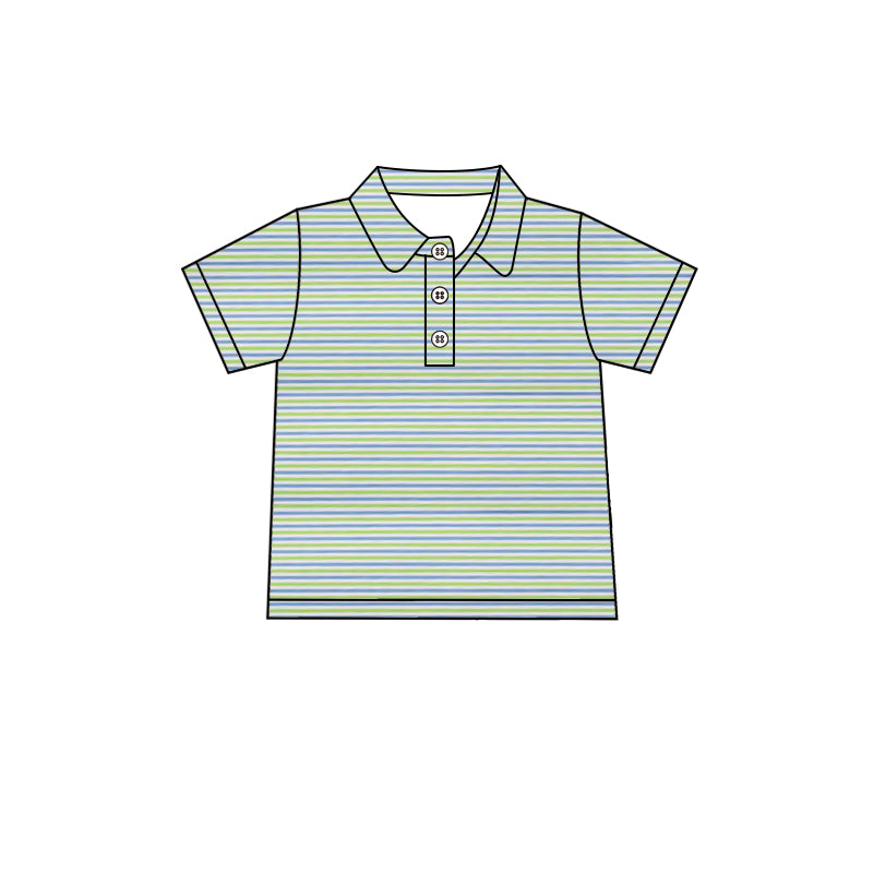 Baby Boys Short Sleeve Green Stripe Button Polo Shirts Top Preorder