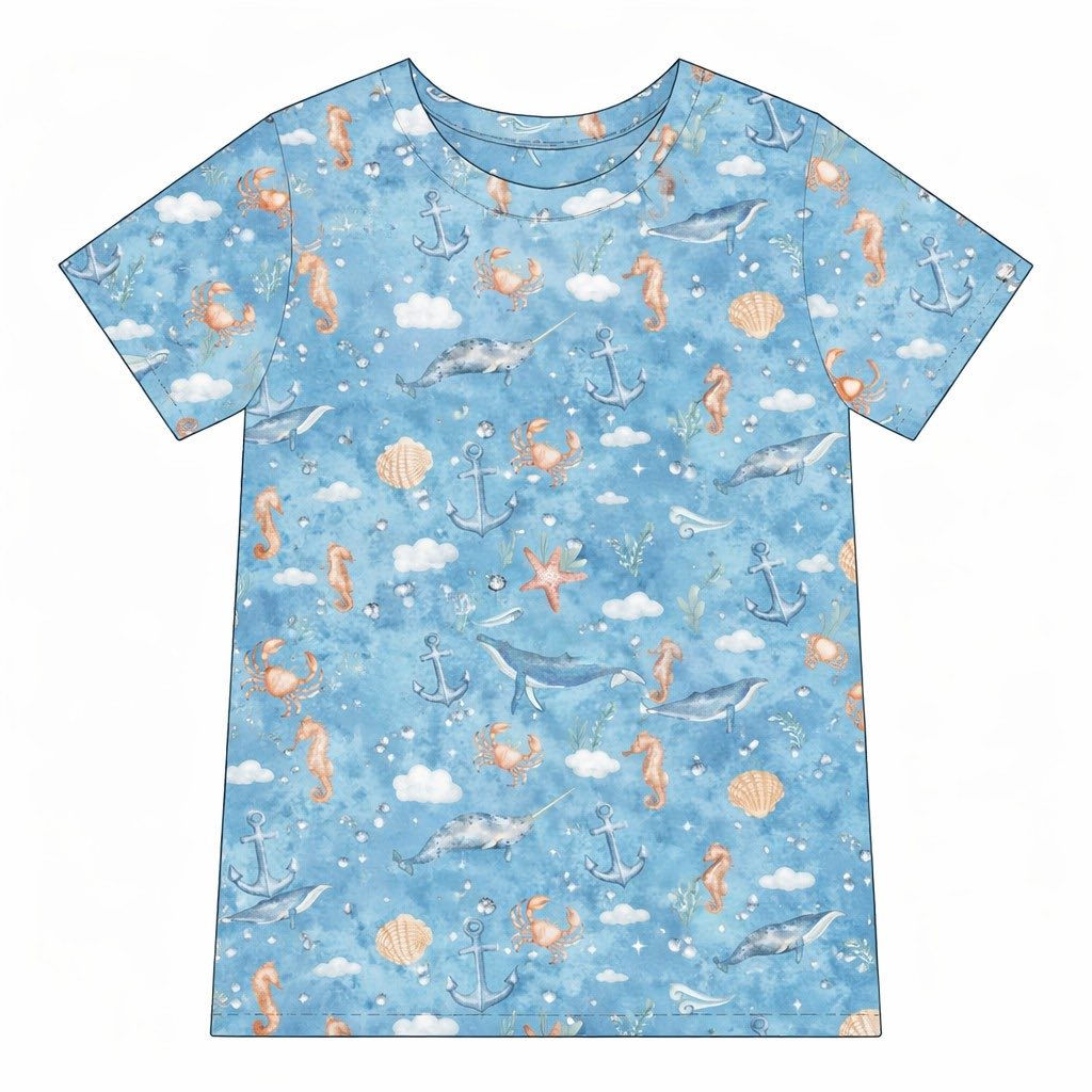 Baby Boys Blue Short Sleeve Sea Horses Shells T-shirts Top Preorder