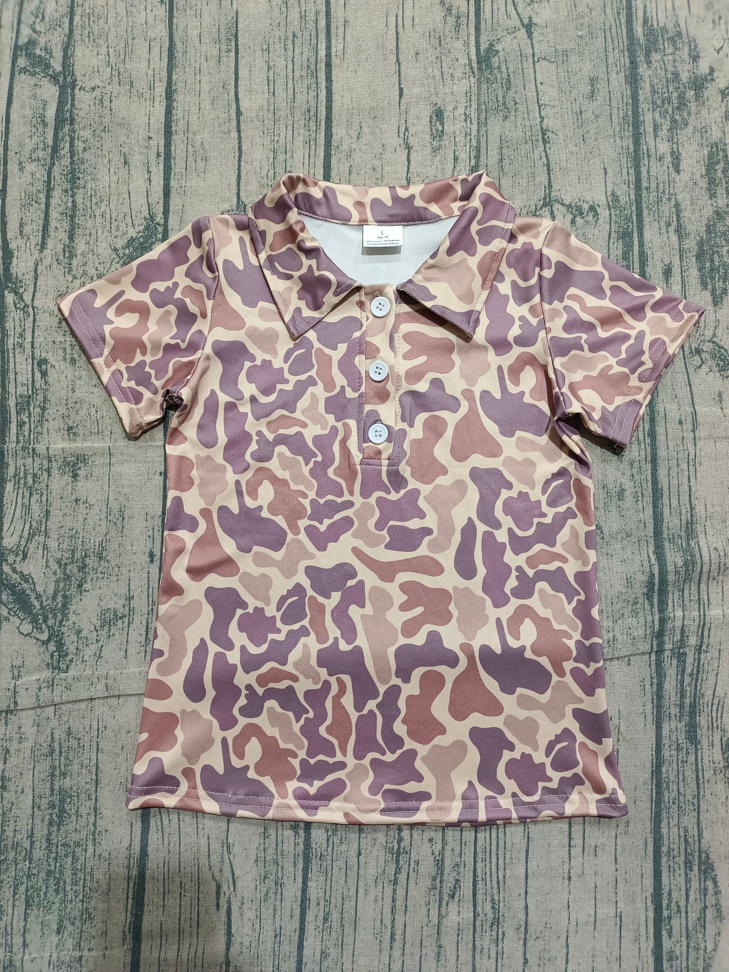 Baby Boys Short Sleeve Southern Khaki Camo Button Polo Shirts Top