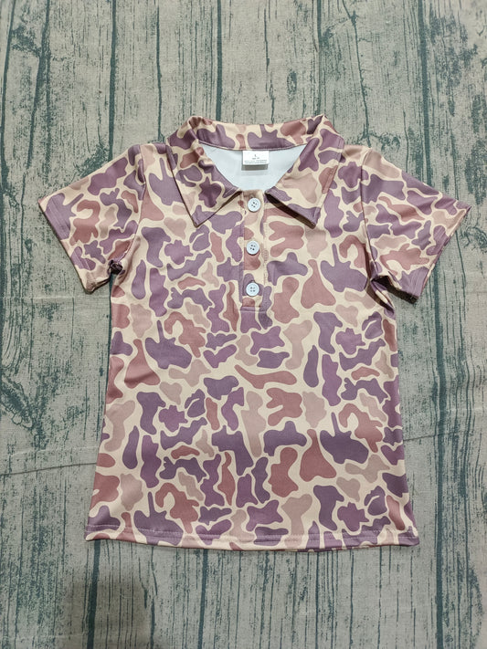 Baby Boys Short Sleeve Southern Khaki Camo Button Polo Shirts Top