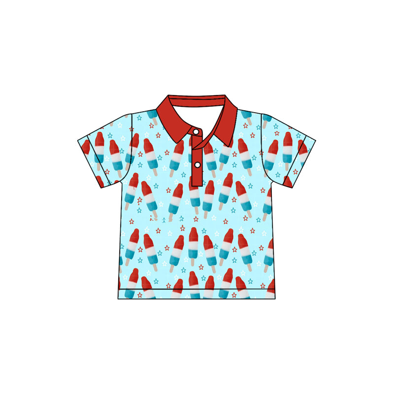 Baby Boys Red Blue Stars Popsicle 4th of July Button Polo Shirts Top Preorder