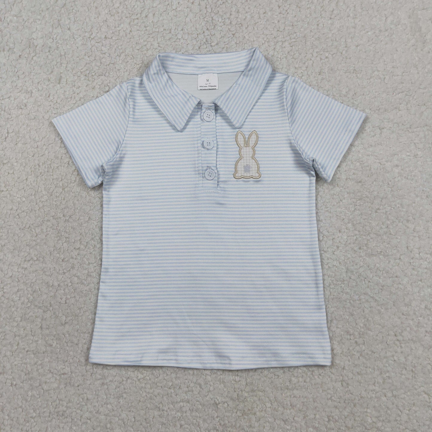 Embroidery Rabbit Baby Boys Light Blue Stripe Easter Button Polo Shirts Top