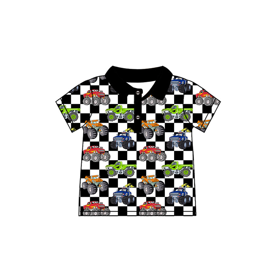 Baby Boys Black Checked Cartoon Motors Button Polo Shirts Top Preorder