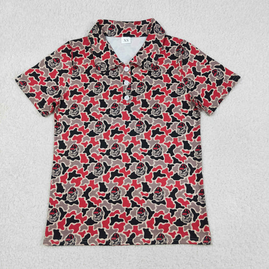 Adult Men Short Sleeve Southern Camo Bulldogs Team Button Polo Shirts Top