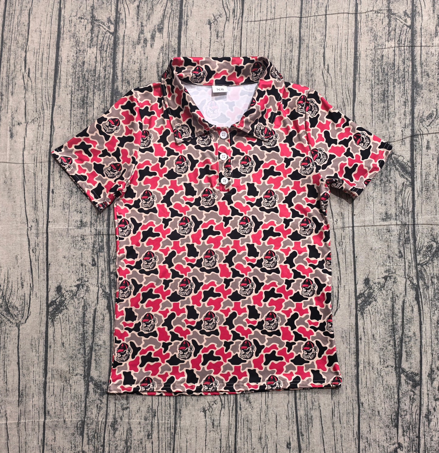 Adult Men Short Sleeve Southern Camo Bulldogs Team Button Polo Shirts Top