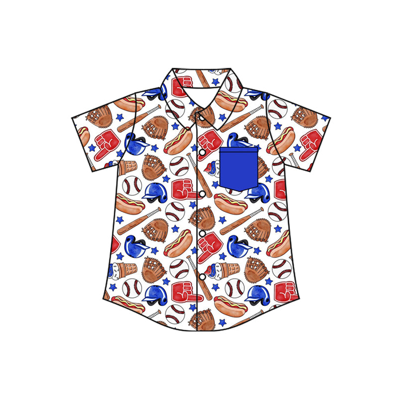 Baby Boys Short Sleeve Baseballs Team Button Pocket Shirts Top Preorder
