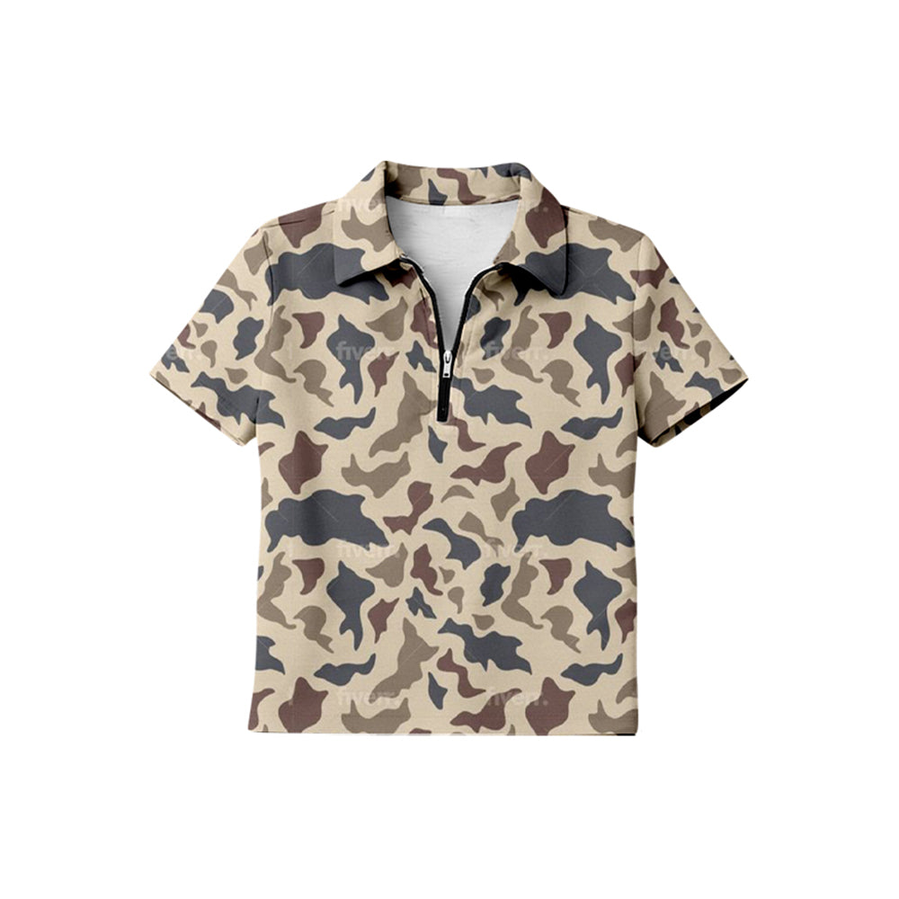 Baby Boys Short Sleeve Southern Khaki Camo Zipper Pullovers Top Preorder